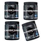 kit 02x Creatine Turbo - 300G - Creatina + 02x Glutamine Turbo Caveira Preta - 300g - Glutamina