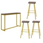 Kit 03 Banqueta Alta Eliza Com 01 Mesa Bistrô Mavie Industrial Ferro Dourado 100% MDF Castanho - Ahazzo Móveis