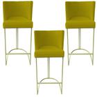 Kit 03 Banquetas Toquio Base de Ferro Sued Amarelo - D'Classe Decor