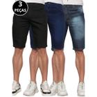 Kit 03 Bermudas Jeans Longa Lisa Masculina