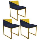 Kit 03 Cadeira Office Lee Duo Sala de Jantar Industrial Ferro Dourado material sintético Preto e Amarelo - Ahz Móveis