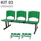 Kit 03 Cadeiras longarinas PLÁSTICAS 03 Lugares - Cor VERDE - REALPLAST - 23064