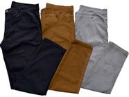 Kit 03 calças masculina de sarja e jeans com lycra elastano slim fit