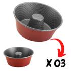 Kit 03 Forma De Pudim 18Cm Vermelha Alumínio Antiaderente