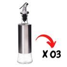 Kit 03 Galheteiro Azeite ou Vinagre 300ml Vidro e Inox com Dosador