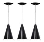 Kit 03 Luminárias Cone em Alumínio-Cor Preto Fosco e Branco