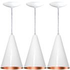 Kit 03 Lustres Pendentes Cone Balcão Alumínio Branco E Cobre