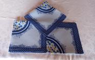 Kit 03 peças toalha / forro de centro de mesa toalha de cha em pa estampado azul