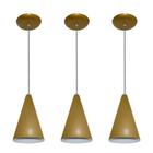 Kit 03 pendentes de alumínio modelo cone - ideal para balcão / bancada - Dourado - LUSTRES AMANDINI