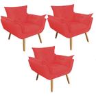 Kit 03 Poltrona Cadeira Decorativa Opala Sala de Estar Recepção Consultório Escritório Suede Vermelho - Damaffê Móveis