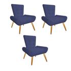 Kit 03 Poltrona Cadeira Decorativa Opala Sala de Estar Recepção Escritório Suede Azul Marinho - KDAcanto Móveis