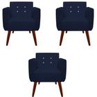 kit 03 Poltronas Decorativa Duda C/Strass Suede Azul Marinho - D'Classe Decor