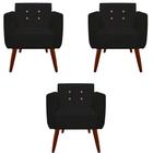 kit 03 Poltronas Decorativa Duda C/Strass Suede Preto - D'Classe Decor