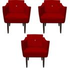 Kit 03 Poltronas Decorativa Naty Pés Palito C/Strass Suede Vermelho - D'Classe Decor