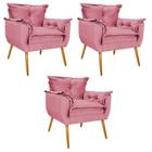 kit 03 Poltronas Decorativas Apolo Palito Mel Suede Rosa Bebê - DAMAFFE MÓVEIS