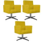 kit 03 Poltronas Decorativas Arenzza Base Giratória de Metal Suede Amarelo - DAMAFFÊ MÓVEIS