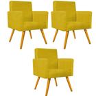 kit 03 Poltronas Decorativas Arenzza Palito Mel Suede Amarelo - DAMAFFÊ MÓVEIS - DAMAFFE MÓVEIS