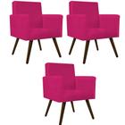 kit 03 Poltronas Decorativas Arenzza Palito Tabaco Suede Pink - DAMAFFÊ MÓVEIS