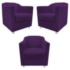 kit 03 Poltronas Decorativas Babel Suede Roxo - DAMAFFÊ MÓVEIS