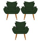 kit 03 Poltronas Decorativas Fenzzi Palito Mel Suede Verde - DAMAFFÊ MÓVEIS