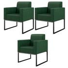 Kit 03 Poltronas Decorativas Sala Base fixa Metal Helô L02 Facto Verde Musgo - Lyam Decor