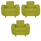 Kit 03 Poltronas Golden Pés Palito Suede Amarelo - D'Classe Decor