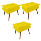 Kit 03 Puff Opala decorativo Pés em Madeira Sala de Estar Recepção Consultório material sintético Amarelo - Damaffê Móveis - DAMAFFE MÓVEIS