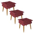 Kit 03 Puff Puf Banqueta Opala Para Quarto Sala Recepção Suede Vermelho - Ninho Decor