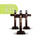 Kit 03 un Cruz Crucifixo Mesa Em Madeira 29,5 Cm