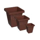 Kit 03 Vasos PMG Rattan Quadrado De Flor De Plástico Vaso Reforçado Para Flores Jardim Decoração 3L 11L e 26L Marrom