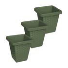 Kit 03 Vasos Rattan Quadrado 3 Litros Vaso Reforçado Para Flores Jardim Decoração - Verde - PRATIC