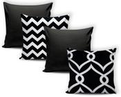 Kit 04 Almofadas Cheia 45x45 Decoração Super Moderna chevron Preto Geométrico