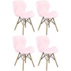 Kit 04 Cadeiras Charles Eames Eiffel Slim Wood Estofada - Rosa Claro