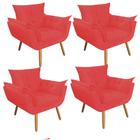 Kit 04 Poltrona Cadeira Decorativa Opala Sala de Estar Recepção Consultório Escritório Suede Vermelho - Damaffê Móveis