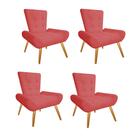 Kit 04 Poltrona Cadeira Decorativa Opala Sala de Estar Recepção Escritório Tecido Sintético Vermelho - KDAcanto Móveis