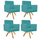 Kit 04 Poltronas Beatriz Base Giratória de Madeira Suede Azul Turquesa - DAMAFFÊ MÓVEIS