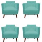 kit 04 Poltronas Decorativa Isa Pés Palito Suede Azul Tiffany - D'Classe Decor