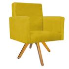 Kit 04 Poltronas Decorativas Arenzza Base Giratória de Madeira Suede Amarelo - KDAcanto Móveis