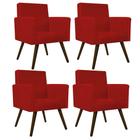 kit 04 Poltronas Decorativas Arenzza Palito Tabaco Suede Vermelho - DAMAFFÊ MÓVEIS