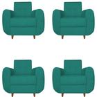 Kit 04 Poltronas Golden Pés Palito Suede Azul Tiffany - D'Classe Decor