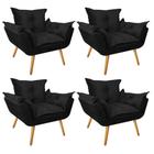 Kit 04 Poltronas Opala Decorativa Para Sala de Estar Recepção Suede Preto - Ahazzo Móveis