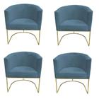 Kit 04 Poltronas Paola Base de Ferro Sued Azul Tiffany - D'Classe Decor