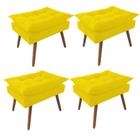 Kit 04 Puff Opala decorativo Pés em Madeira Sala de Estar Recepção Escritório Suede Amarelo - Damaffê Móveis - DAMAFFE MÓVEIS