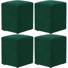 Kit 04 Puffs Quadrado L02 Decorativo Bouclê Verde - Lyam Decor