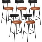 Kit 05 Banquetas Alta Bar Cozinha Sala De Jantar Milão L02 material sintético Preto Camel - Lyam Decor