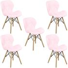 Kit 05 Cadeiras Charles Eames Eiffel Slim Wood Estofada - Rosa Claro