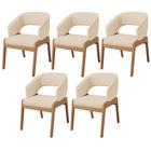 Kit 05 Cadeiras de Jantar e Estar Living Estofada Lince L02 Linho Bege Escuro - Lyam Decor