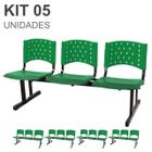 Kit 05 Cadeiras longarinas PLÁSTICAS 03 Lugares - Cor VERDE - REALPLAST - 23075