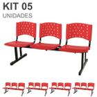 Kit 05 Cadeiras longarinas PLÁSTICAS 03 Lugares - Cor VERMELHO - REALPLAST - 23066