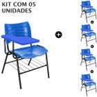 KIT 05 Cadeiras Universitárias com porta livros cor Azul Prancheta Plástica - MASTCMOL